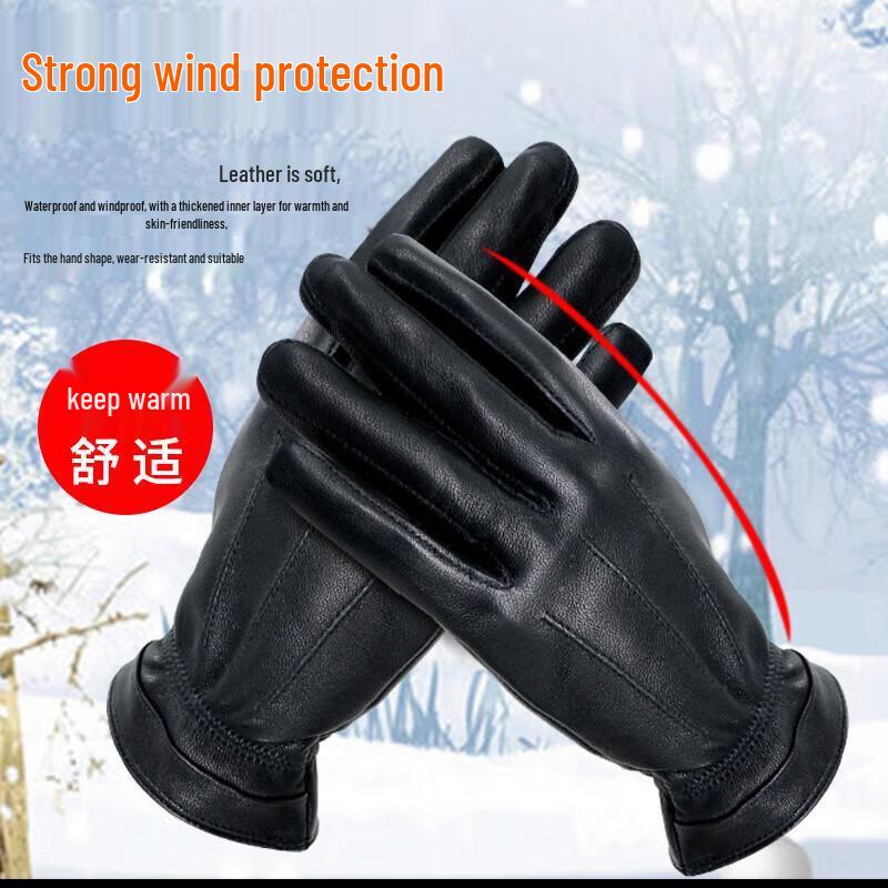 Men's Waterproof Genuine Sheepskin Fleece-lined Warm Gloves