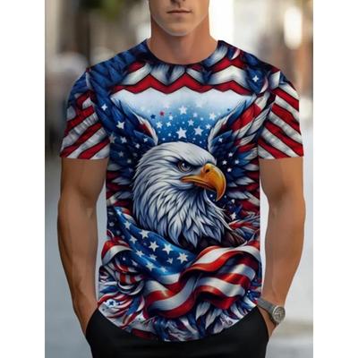 2026 Fashion USA Flag Bald Eagle Patriotic Full Print Men T-shirt American Pride Casual Short Sleeve Tops Trend Street Tops