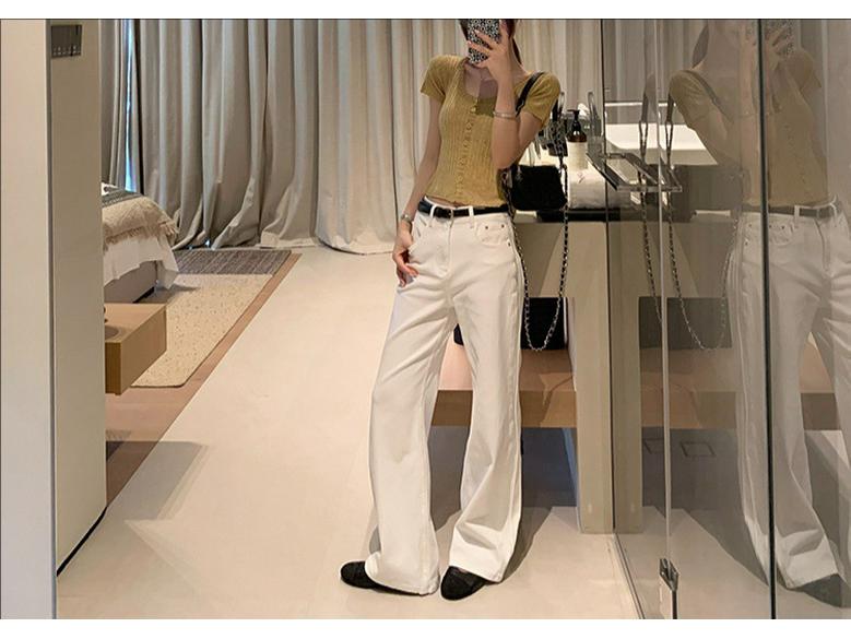 Black Beans Vibe: Women's Summer Mid-Waist Straight-Leg White Jeans