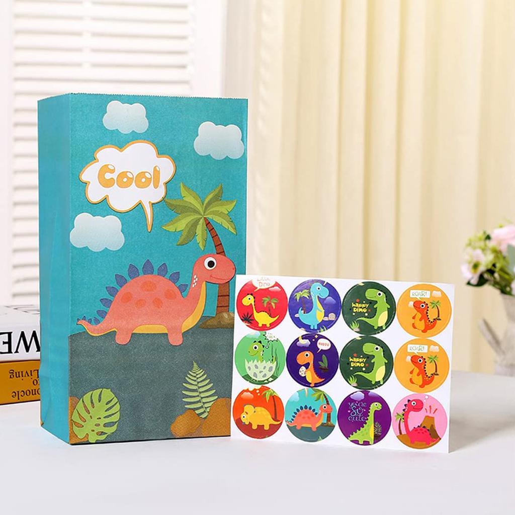 30Pcs Dinosaur Party Bags Thicken Paper Dinosaur Gift Bags Recyclable Odorless Candy Bags with 36 Stickers for Party Birthday