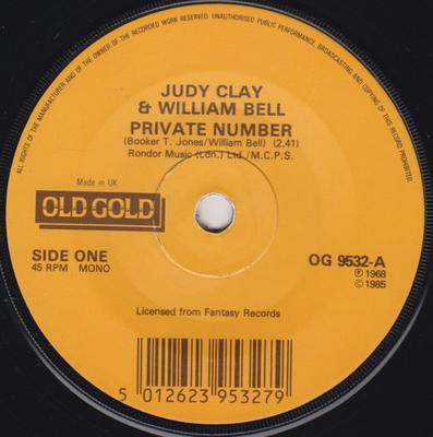 7-Zoll Schallplatte JUDY CLAY & WILLIAM BELL / JOHNNIE - Private Number / Who's Making Love OG9532 Old Gold 1985 UK Soul/Funk Gebraucht
