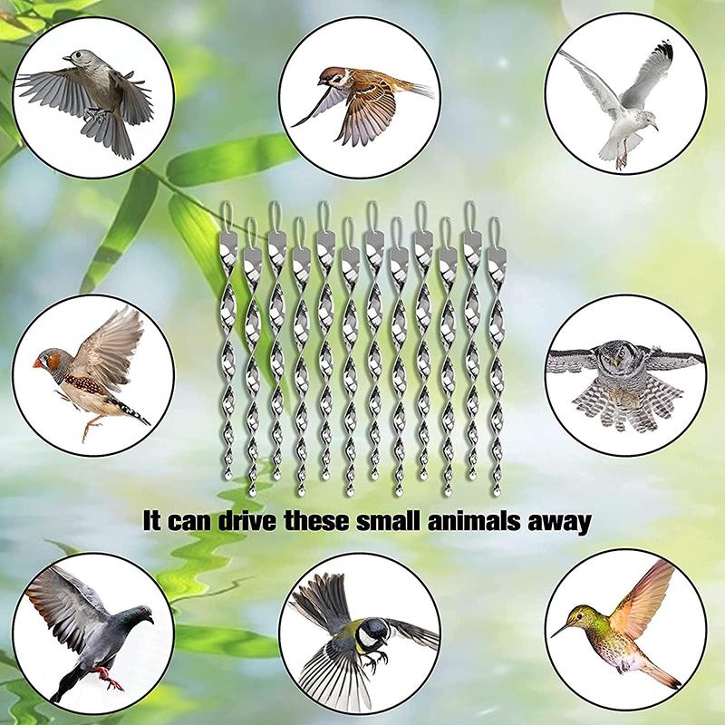 30cm Hanging Bird Repellents 12Pcs Reflective Bird Deterrent Rod Reflective Wind Spiral Hanging Bird Scarer Rods Set Garden Tool
