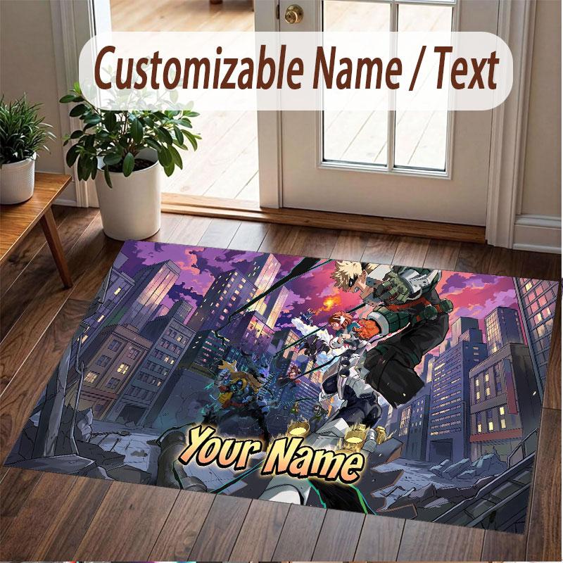 Custom Name Crystal Velvet Rug,My Hero Academia Comfortable Anti Slip Floor Mat For Room Decoration