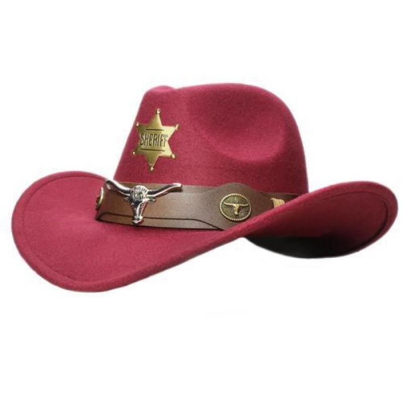 Vintage Cowhead Star Badge Western Cowboy Hat With Wide Brim For Adults And Kids