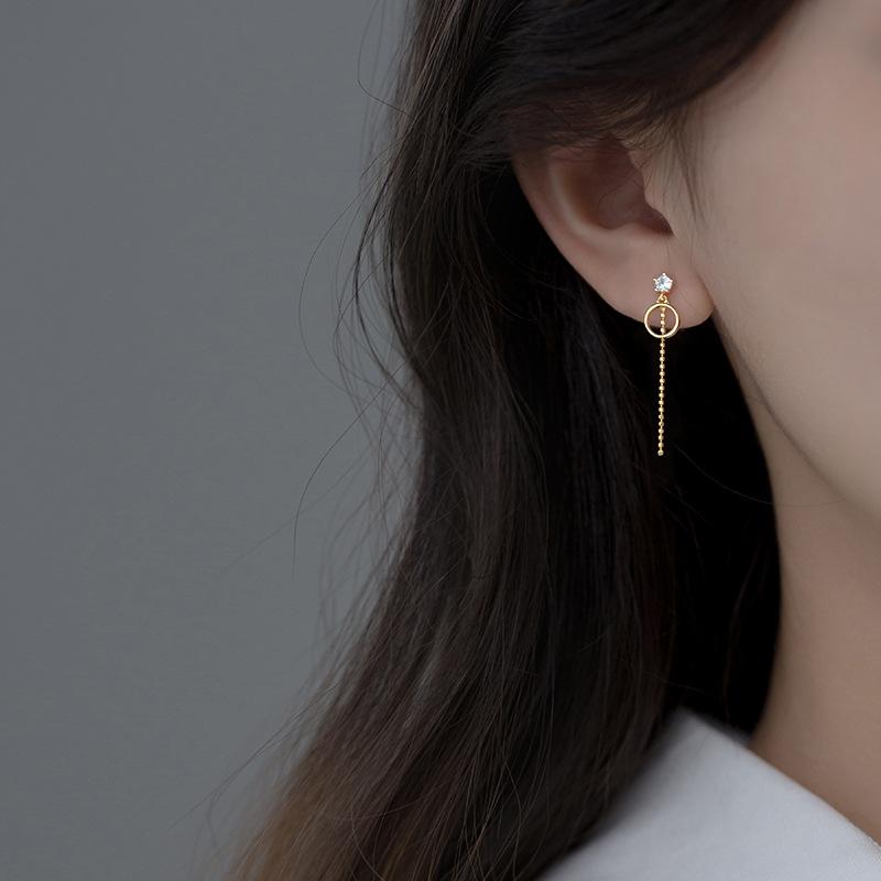 Fashion Jewelry 925 Sterling Silver Geometric Asymmetric Stud Earrings for Women Long Chain Tassel Earring Piercing Jewelry