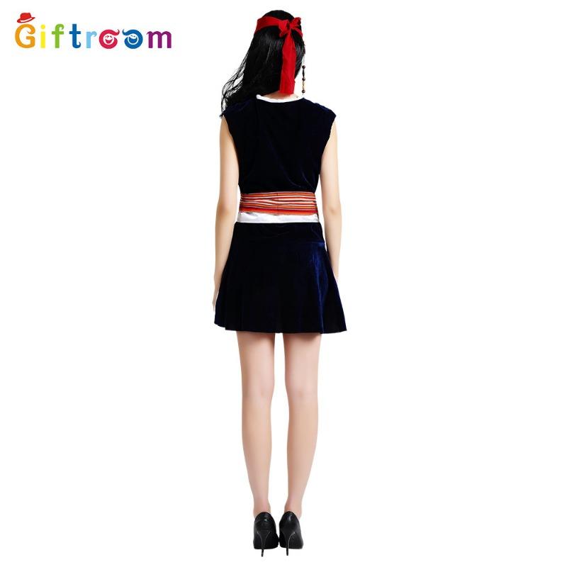 Halloween adult female retro blue skirt pirate character parody party sexy pirate costume
