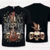 Black T-Shirt Guitar with Skulls and Ravens. Metalheads Style. Rock Fashion.