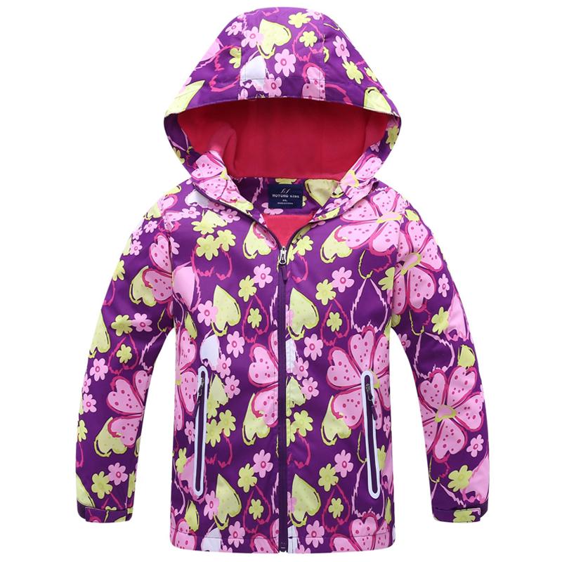 Children Floral Print Windproof Windbreakers Jacket Kids Autumn Winter Hooded Coat Zipper Outerwear
