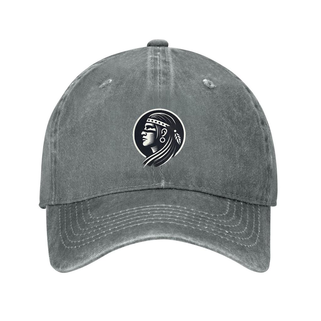 Native American Portrait Logo Unisex Cotton Baseball Cap Adjustable Denim Dad Hat Casual Outdoor Sun Protection