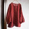 Johnature Women T-Shirts Vintage Spring Chinese Style Solid Color Long Sleeve O-Neck Loose Female T-Shirts