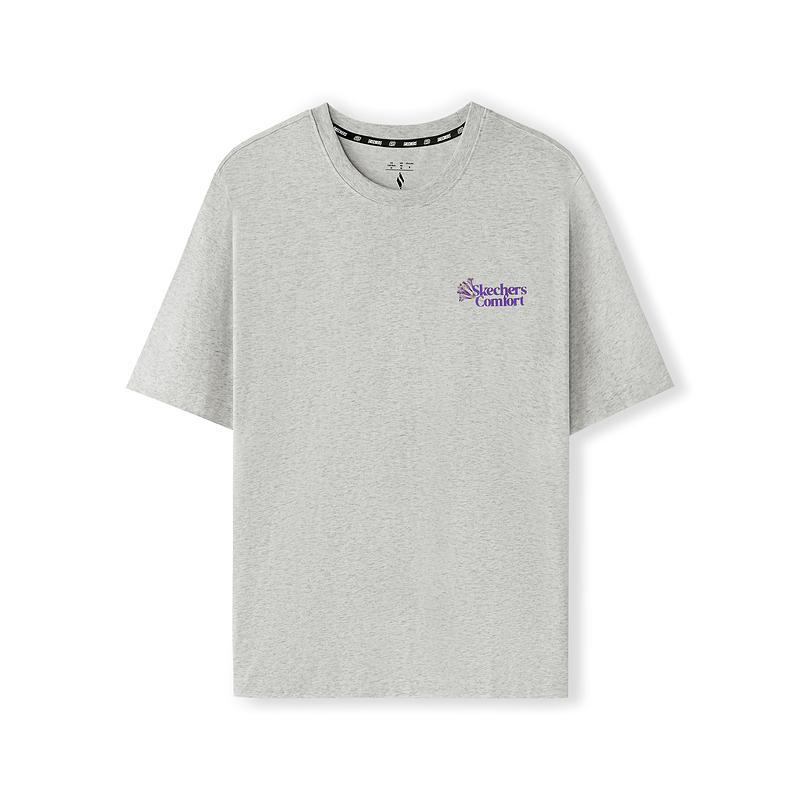 Skechers Godri Fashion Versatile Moisture-Wicking Quick-Dry Short Sleeve T-Shirt Women tops Light-White Gray L225W183-0248 S