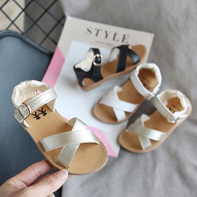 Toddler Kids Baby Girls Solid Rubber Sandals Non-Slip Shoes Cross Sandals