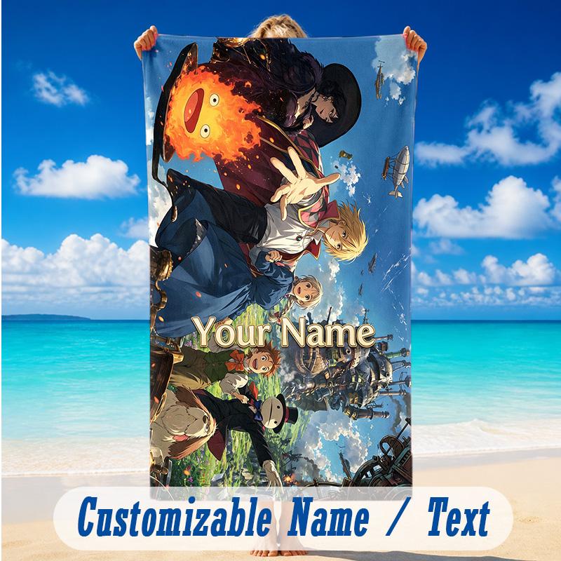 Beach Towel Custom Name Text, Quick Dry Large Towel For Beach HomeHowl's Moving Castle