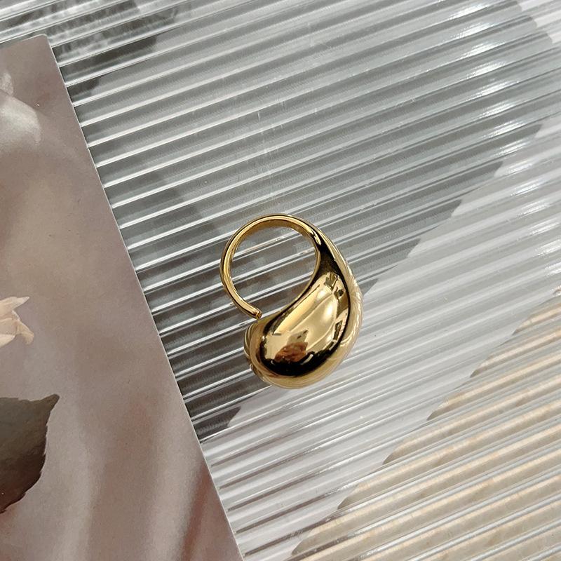 New Stainless Steel Water Drop Ring Statement Metalic Gold Color Rings For Women Bague Acier Inoxydable Accessories Party Gifts