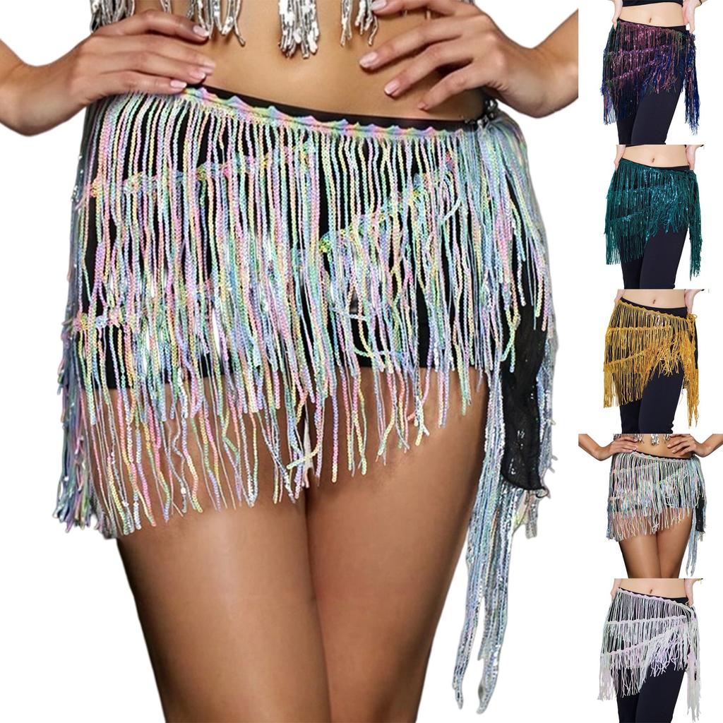 Damski Łańcuszek na Biodra do Tańca Brzucha z Paskiem na Biodra z Płatkami i Frędzlami