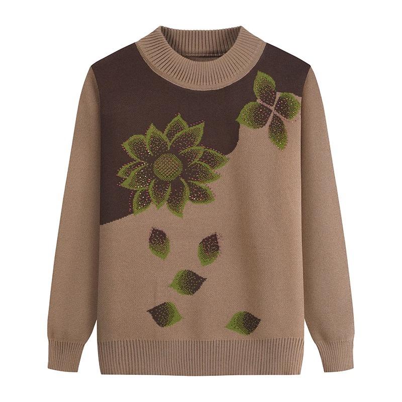 Middle-aged and Elderly Sweaters, Women's Knitwear, Mother Clothes, Autumn and Winter Warm Bottoming Shirts, Elderly Tops