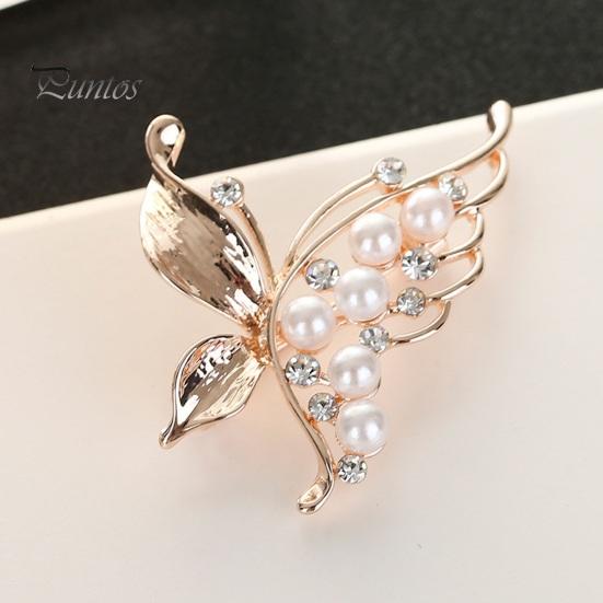 Rhinestone Butterfly Brosje Dame Stilig Sense Light Luksus Utsøkt Delikat Unik Faux Pearl Corsage