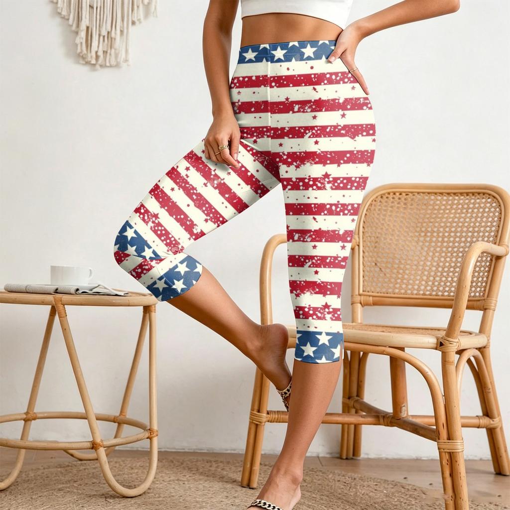 Women’s Elastic Waist Casual Slim Fit Capri Pants with Split Hem Stretchy Printed Design Comfortable Lightweight Fabric