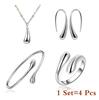 Fashion Silver Needle Earrings Ring Bracelet Set Simple Personality Womens Water Drop Four-piece Jewelry Set for Women Gift KTJ