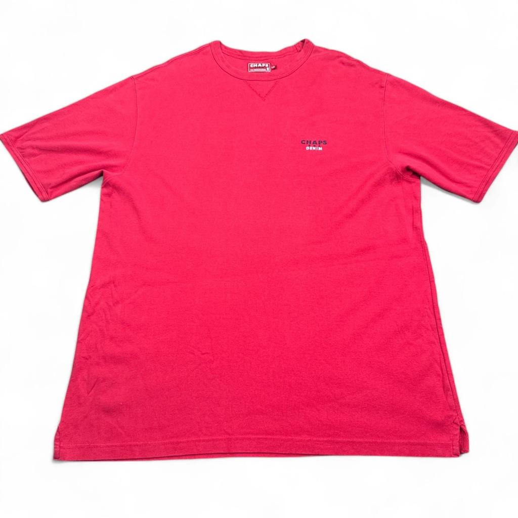 Vintage Chaps Denim T Shirt Adult Size Large Red Crew Neck Embroidered Tee