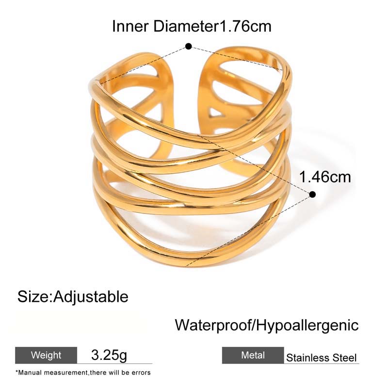 

Stainless Steel Metal Irregular Line Open Rings For Women Minimalist Gold Color Geometric Curved Adjustable Ring Zircon Gift