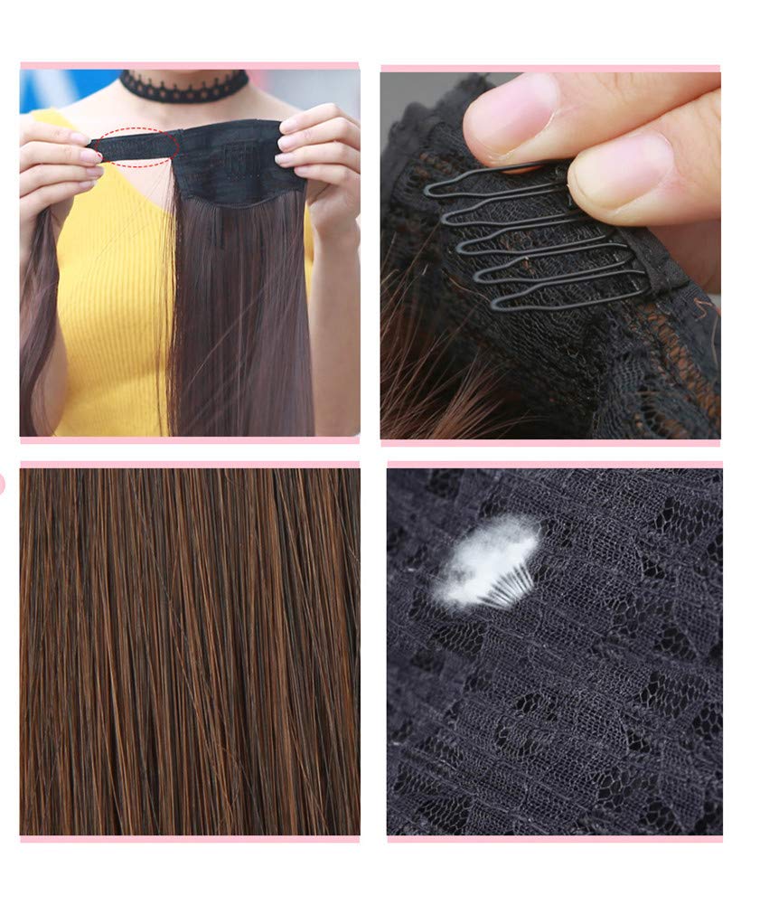 Remeehi Ponytail Velcro Heat Resistant Point Long Neckline Easy To Hair Natural Black Wig, Straight, Women's, Ponytail, Wig, Wig, Fluffy, Hair,