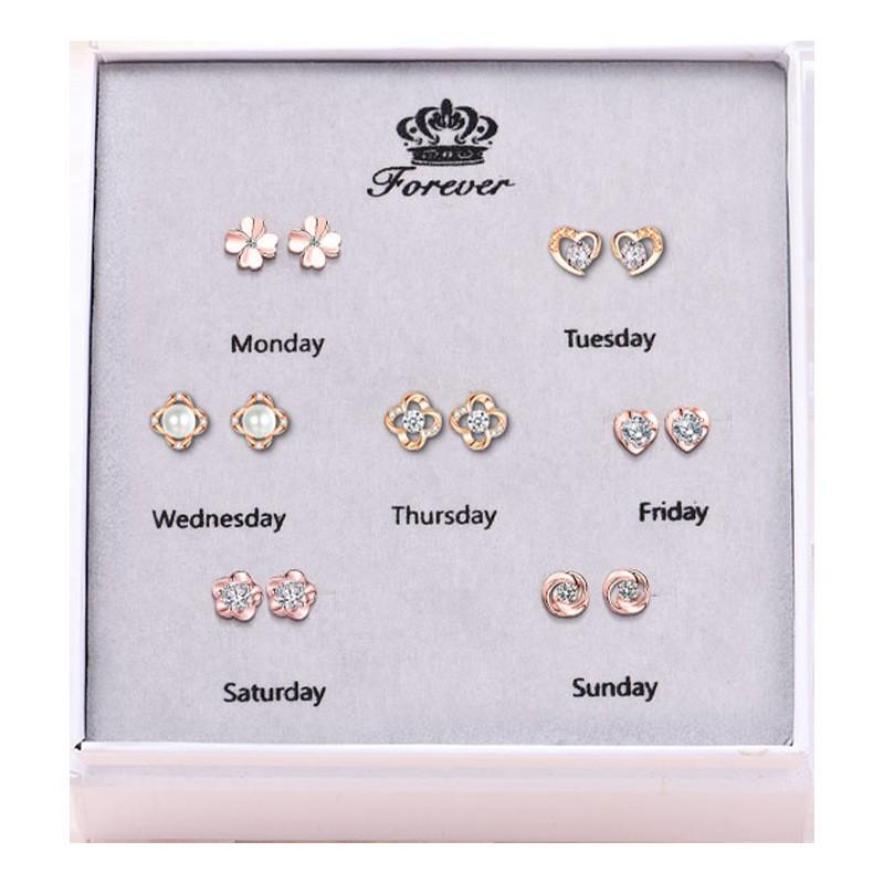 7-Day Earring Set Women Luxury Minimalist Stud Earrings Gift Box Valentine Birthday Present
