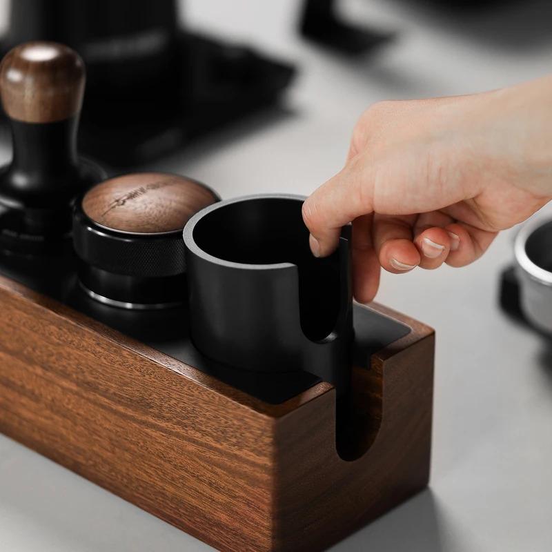 MHW-3BOMBER Vintage Tamping Station 51-58mm Coffee Portafilter Holder Espresso Puck Screen Storage Box Home Barista Accessoies