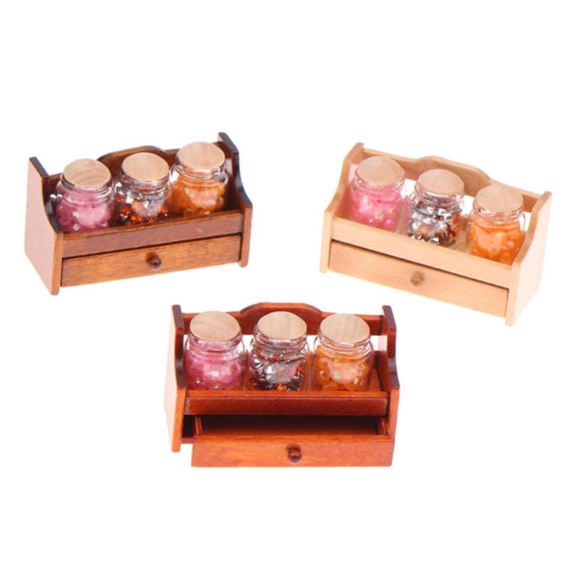 Miniature Kitchen Display Rack For Model Scene Setting with Spice Container Jar Figure for 1/12 Doll House Collector