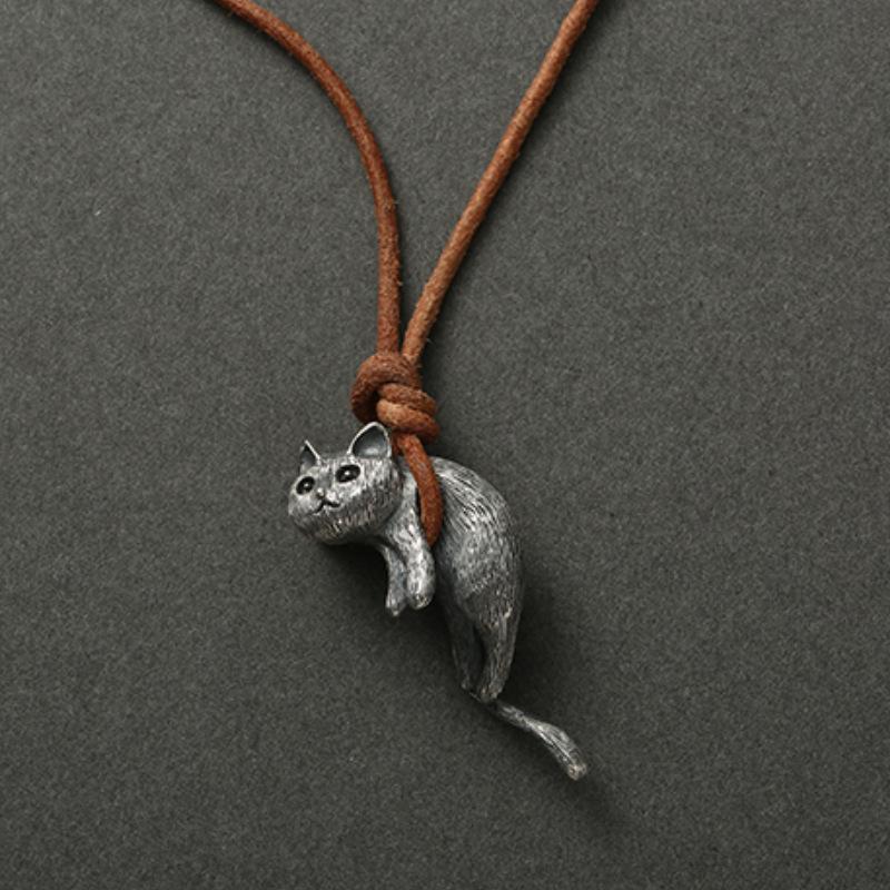 Cute Metal 3D Cat Pendant Necklaces for Women Men Trendy Simple Rope Chain Braided Necklaces Couple Friendship Jewelry Gifts