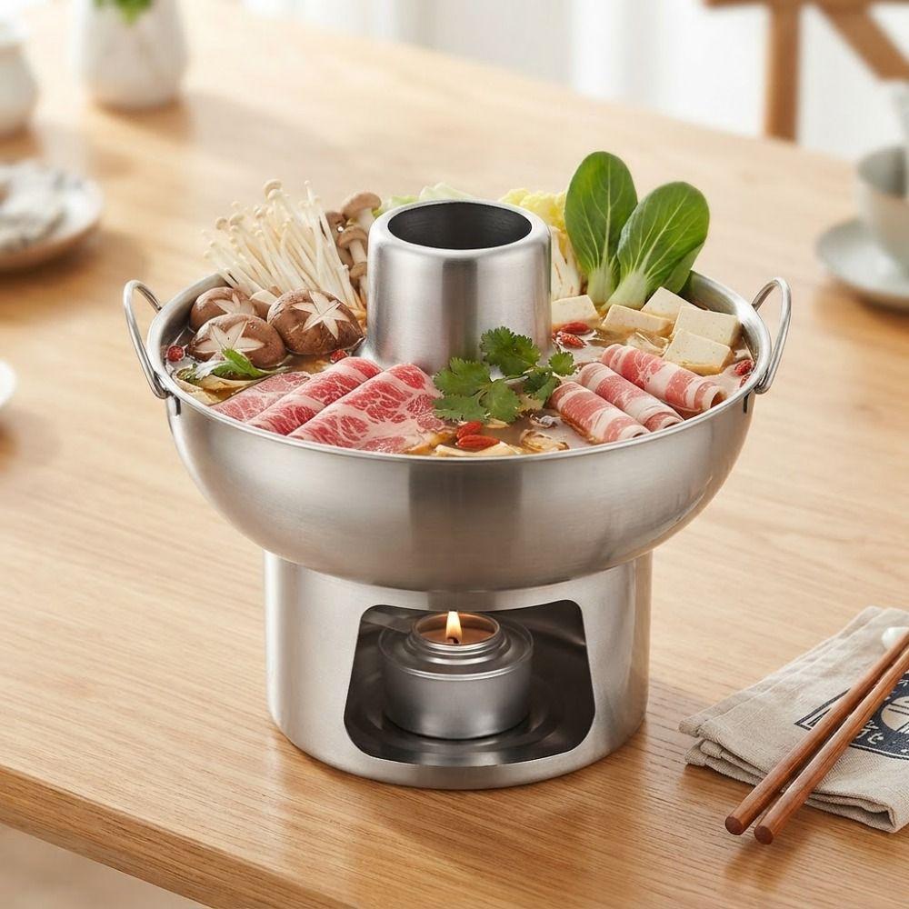 Doppelohr Edelstahl Kleiner Hot Pot Verdickter Holzkohle Hot Pot Tragbarer Dessert Hot Pot Camping