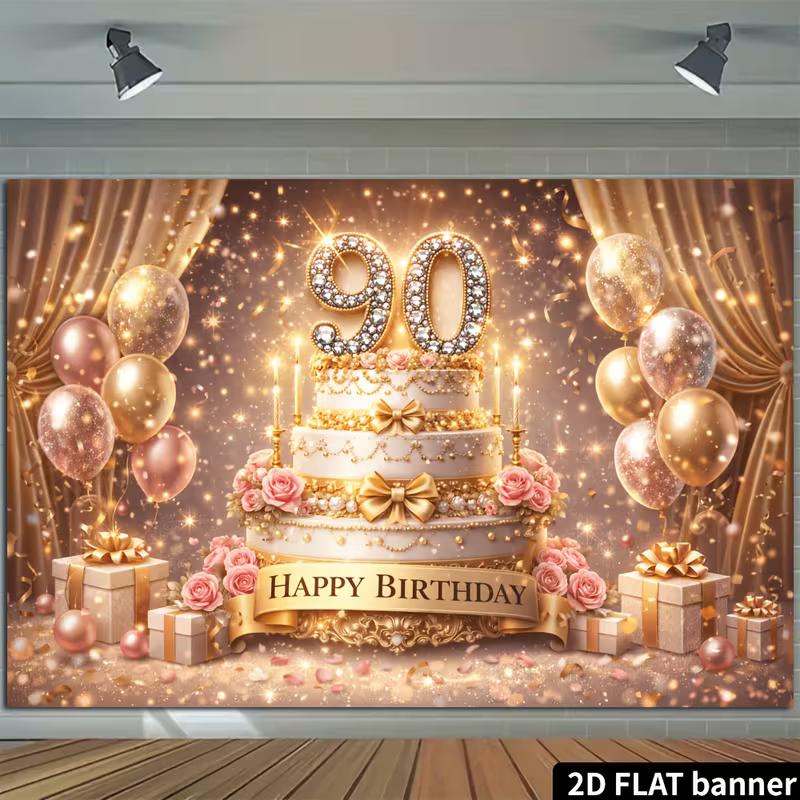 2D 50th Birthday Backdrop Gold Diamond Number 50 with Crown Party Photo Booth Banner