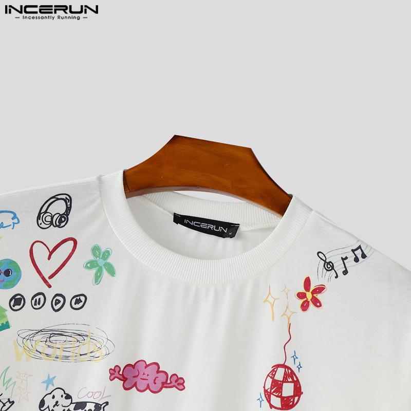 INCERUN Summer Men Short Sleeve Cartoon Print Casual T-shirts Tee