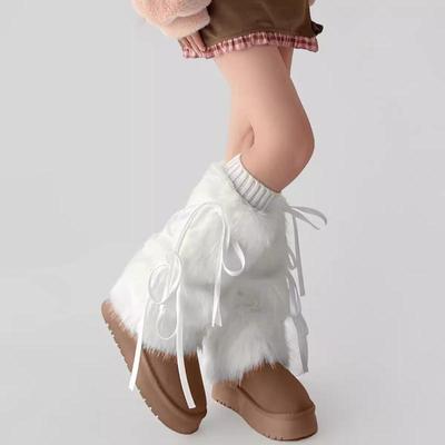 White Faux Fur Leg Warmers Boot Covers Y2K Goth Solid Leg Socks Punk Knee-Length  Warm Sock