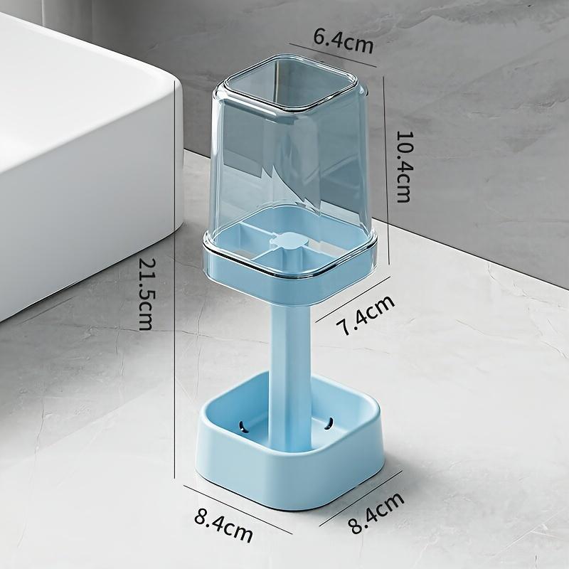 

[Держатель для зубных щеток с 3 слотами для хранения] Держатель для зубных щеток со стаканом/крышкой включает 3 слота, подставку для бритвы и расчески, многофункциональное хранение для ванной комнаты 1pc синий