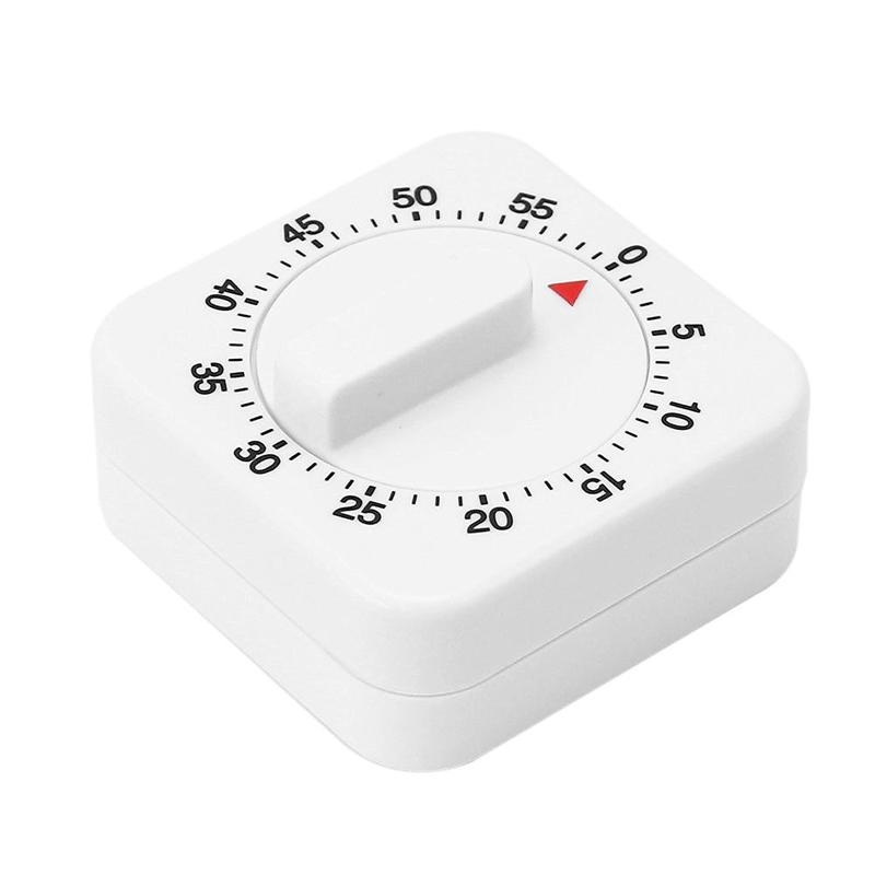 Portable 60 Minutes Kitchen Timer Count Down Alarm Reminder White Square Mechanical Timer
