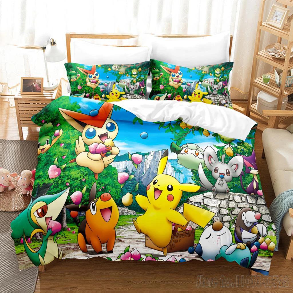 Anime Bandai 3D Home Pokemon Pikachu Bedding Set Baby Duvet Cover Sets Bedclothes Twin Single King Kids Adult Gift