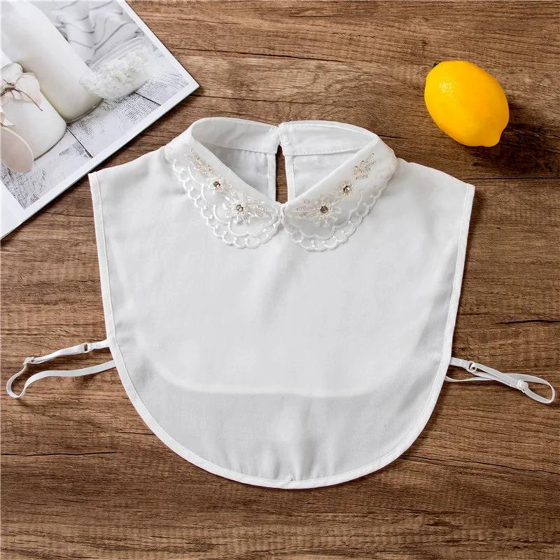 Women Fake Doll Collar Lace Beads Blouse False Collar Lapel Detachable Female Decorative Removable Half Shirt Collar