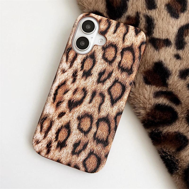 Sexigt läder leopardtryck halvskal för iPhone 16 Pro Max 15 14 Plus 13 12 Pro 11 fallskyddsskydd