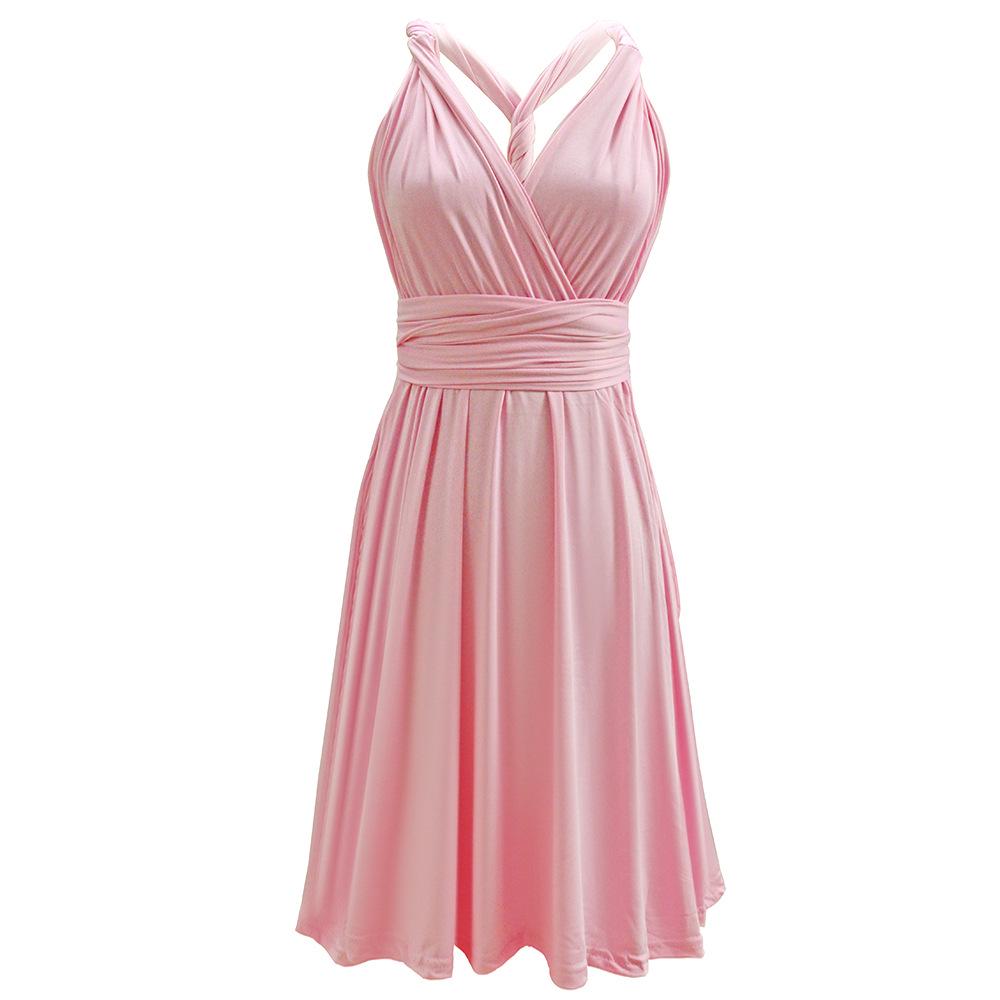 European and American women s clothing is popular, wear more sexy backless straps, short skirts, dresses, summer new women s models M розовый