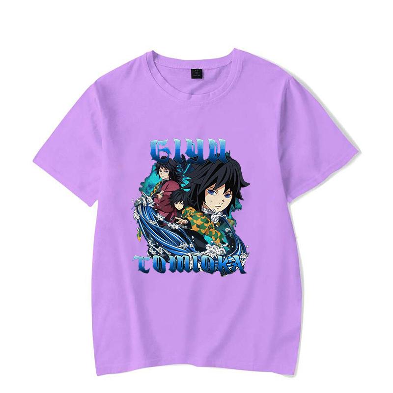 Tomioka Giyuu Anime New Men's Summer Short-sleeved T-shirt Harajuku 100% Cotton Casual T-shirt Fun Short-sleeved
