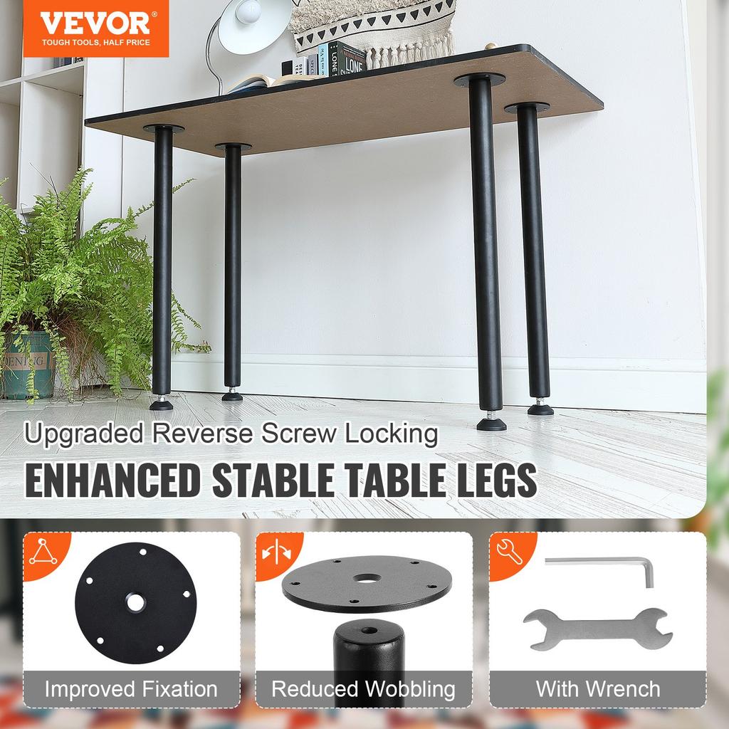 VEVOR 762MM Adjustable Desk Legs, Reinforced Steel Office Table Furniture legs Set of 4 for DIY, 544.3KG Load Capacity Heavy Duty Desk Legs