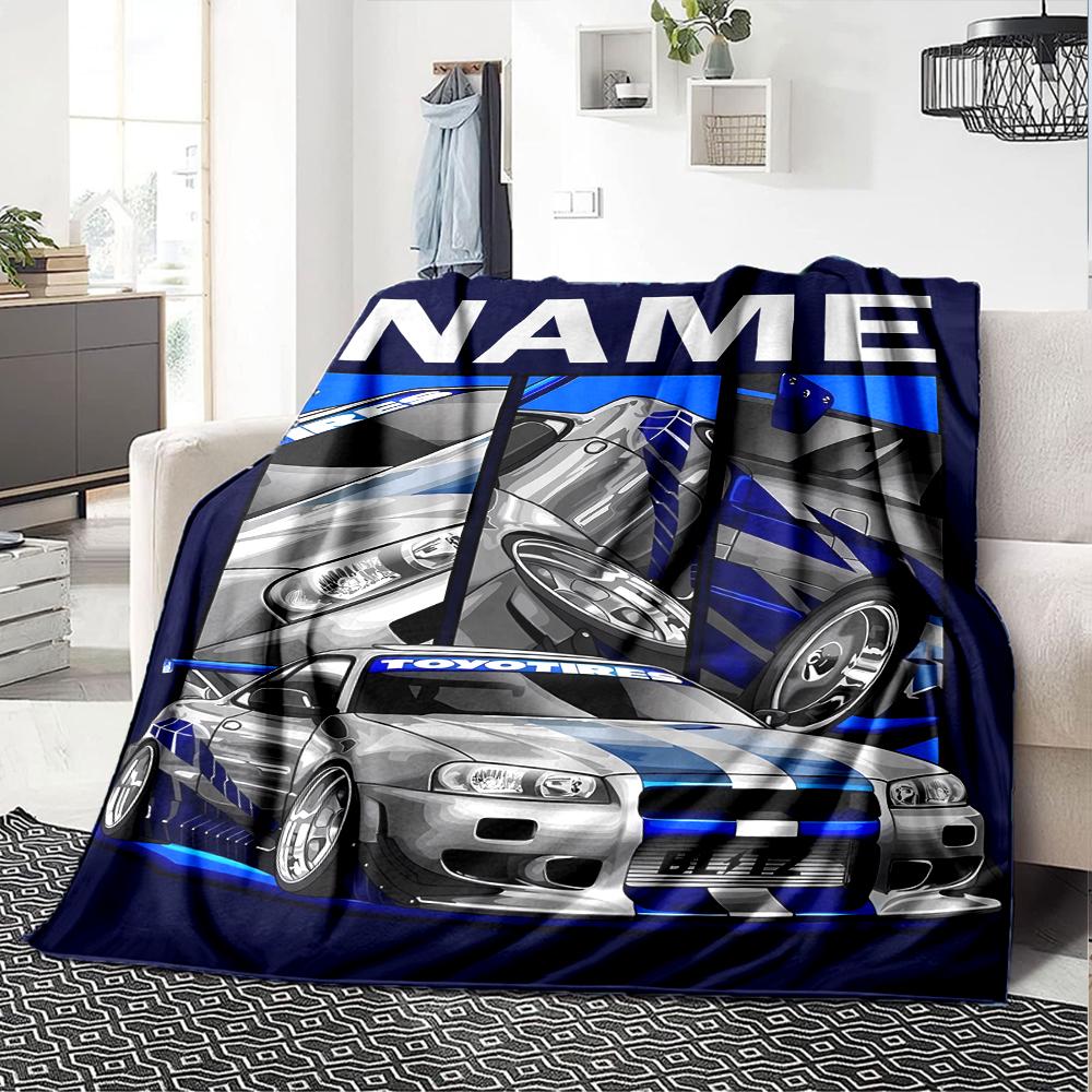 Custom Name Racing Theme Printed Blanket - Perfect for Couch, Bed, Travel & Outdoor Use | Machine Washable, Cozy & Durable.