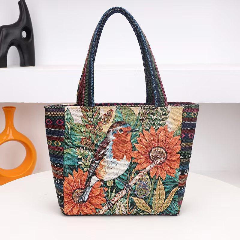 Handbag bag women go out canvas bag large capacity flower bird pattern handbag women's ethnic style handbag