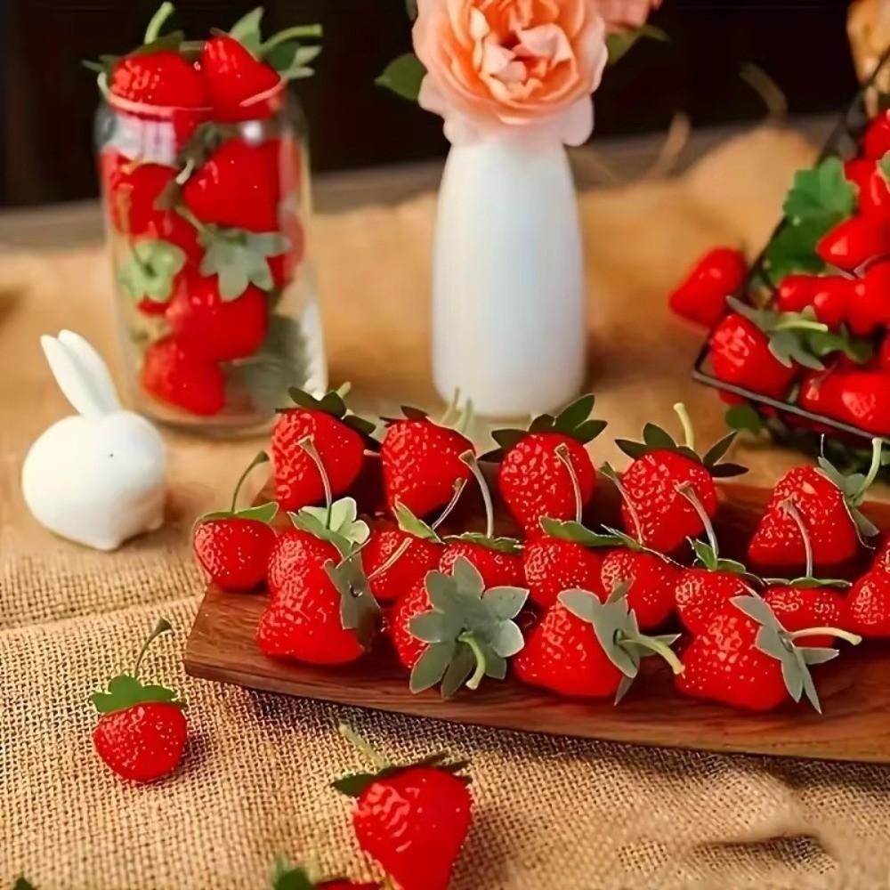10Pcs Fruit Ornament Artificial Strawberry Decorative Simulation Strawberry Kitchen Cabinet