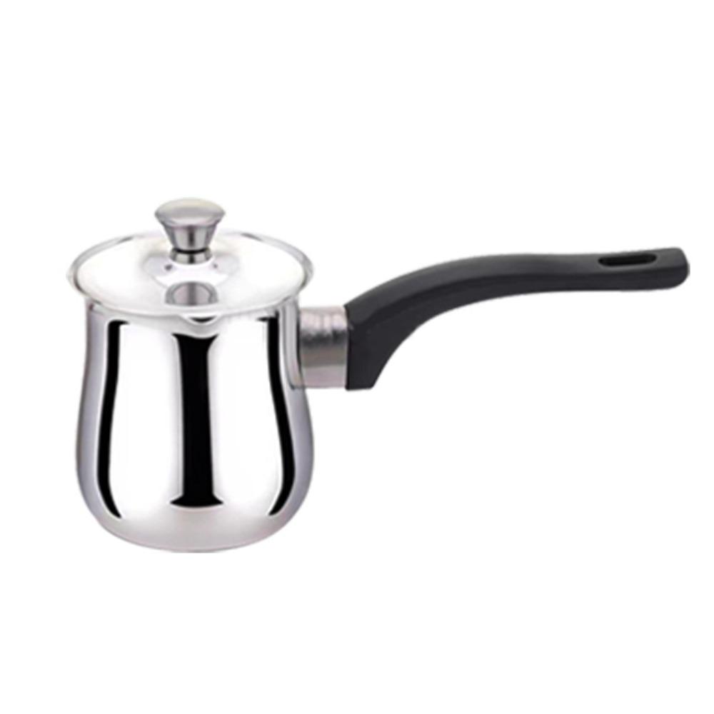 Long Handle Milk Saucepan with Lid Chocolate Melting Pan Portable Turkish Coffee Pot Camping