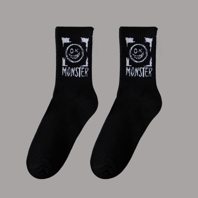 Grimace Large Size Women's Sports Socks Black and White Basketball Stockings Autumn and Winter Men's Medium Tube Socks