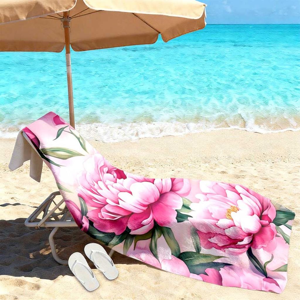 Pink Peony Microfiber Beach Towel 2D Flat Printed Sandproof Waterproof Bath Towel Large Pool Blanket Summer Vacation