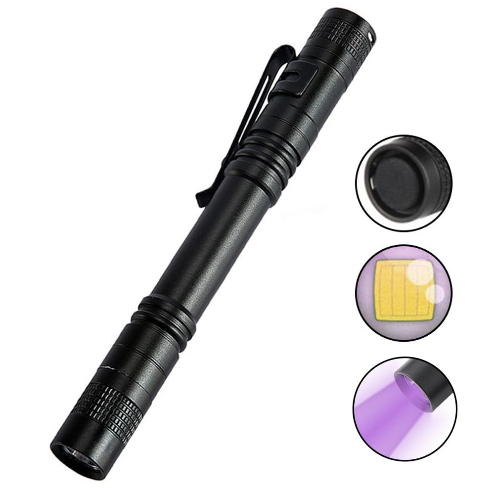 Premium 365nm UV Flashlight for Mineral Detection Currency Verification Pet Stain Check Mini Portable with Pen Clip C3Y8