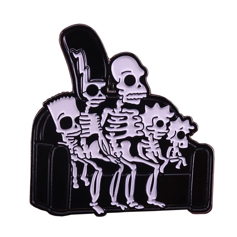 The Simpsons Skeleton Family Brooch: Quirky Halloween Sofa Badge